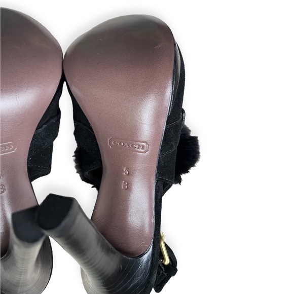 Like New Coach BEA Black Rabbit Fur Slingback Peep Toe Heels, sz 5 - Picture 13 of 15